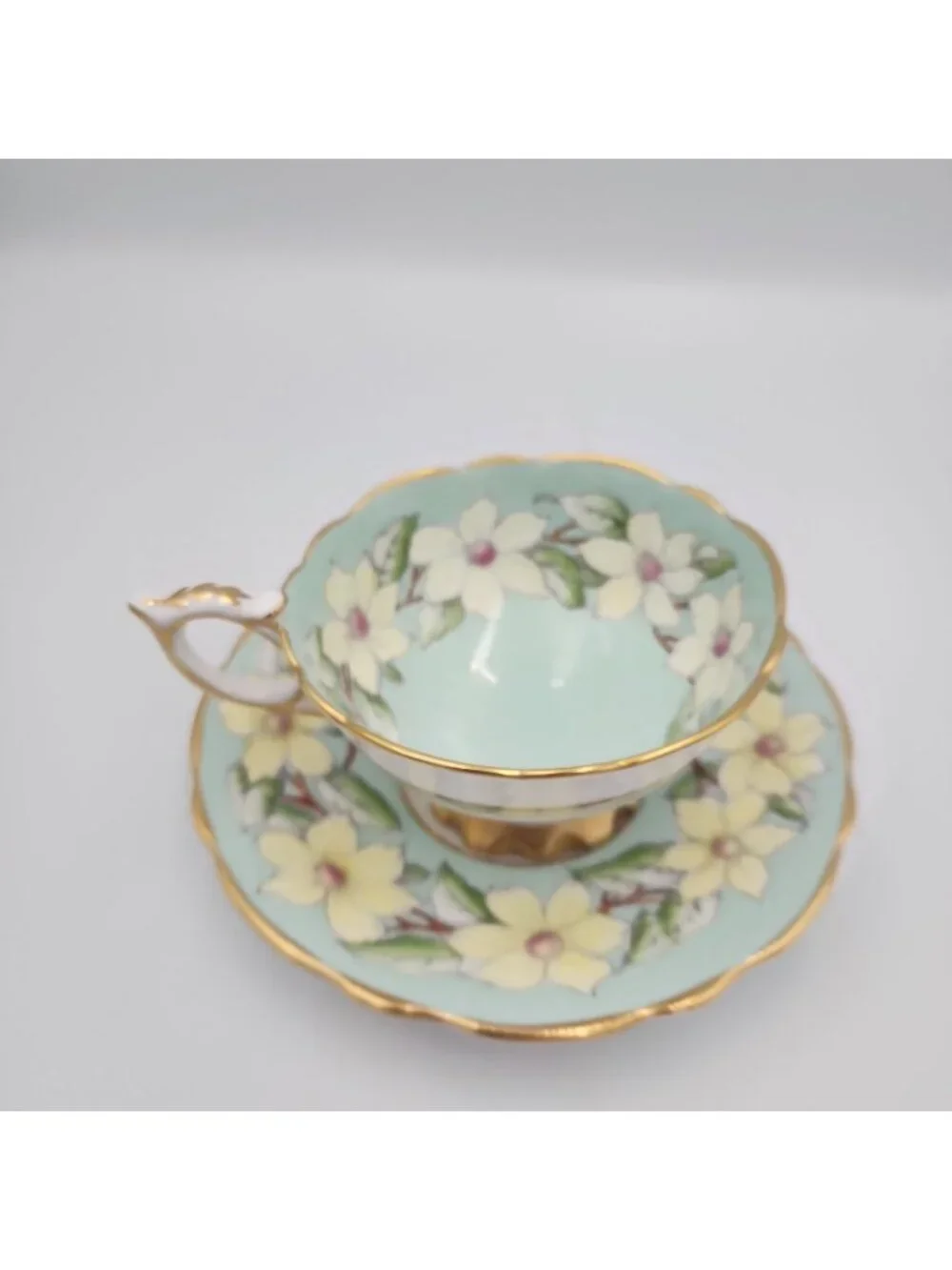 Vintage Royal Stafford English Bone China Gold Gilt Dog-Wood Tea Cup Saucer